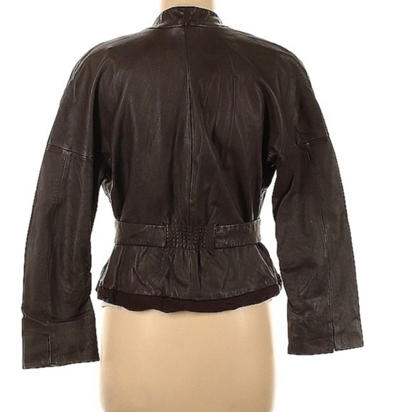 BCBGMAXAZRIA Brown Leather Waist Length Jacket Size M - Picture 2 of 11